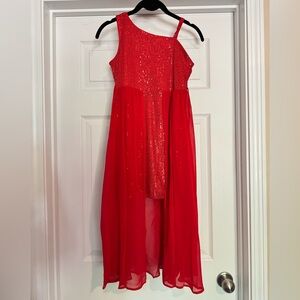 Grace Karin Red One-Shoulder Kids Dress